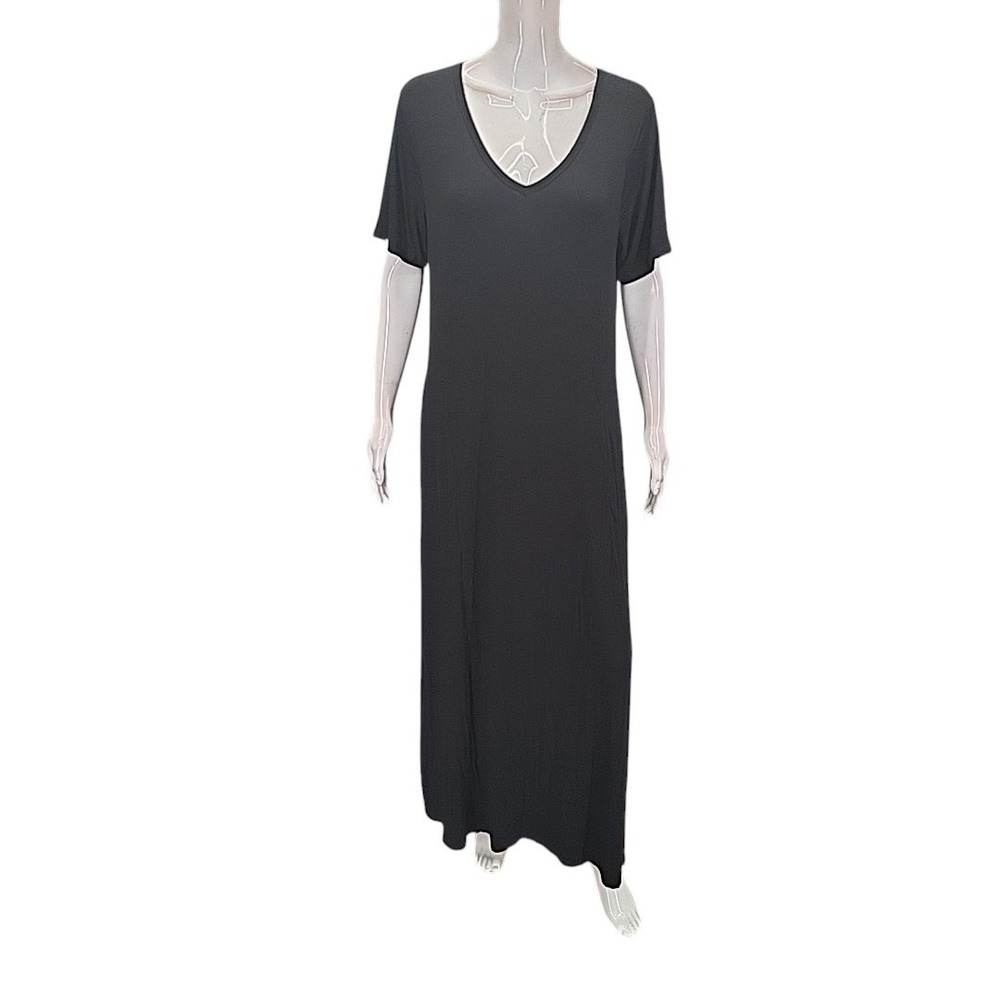 Belle by Kim Gravel Womens V-Neck Maxi Dress Tall Medium Black Pockets A570754